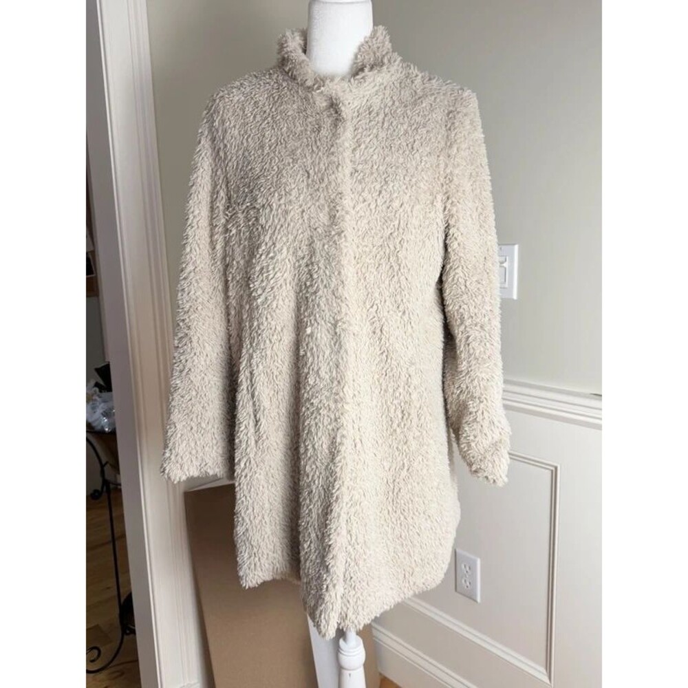 Kenneth Cole New York Faux Fur Teddy Coat Cream Size L